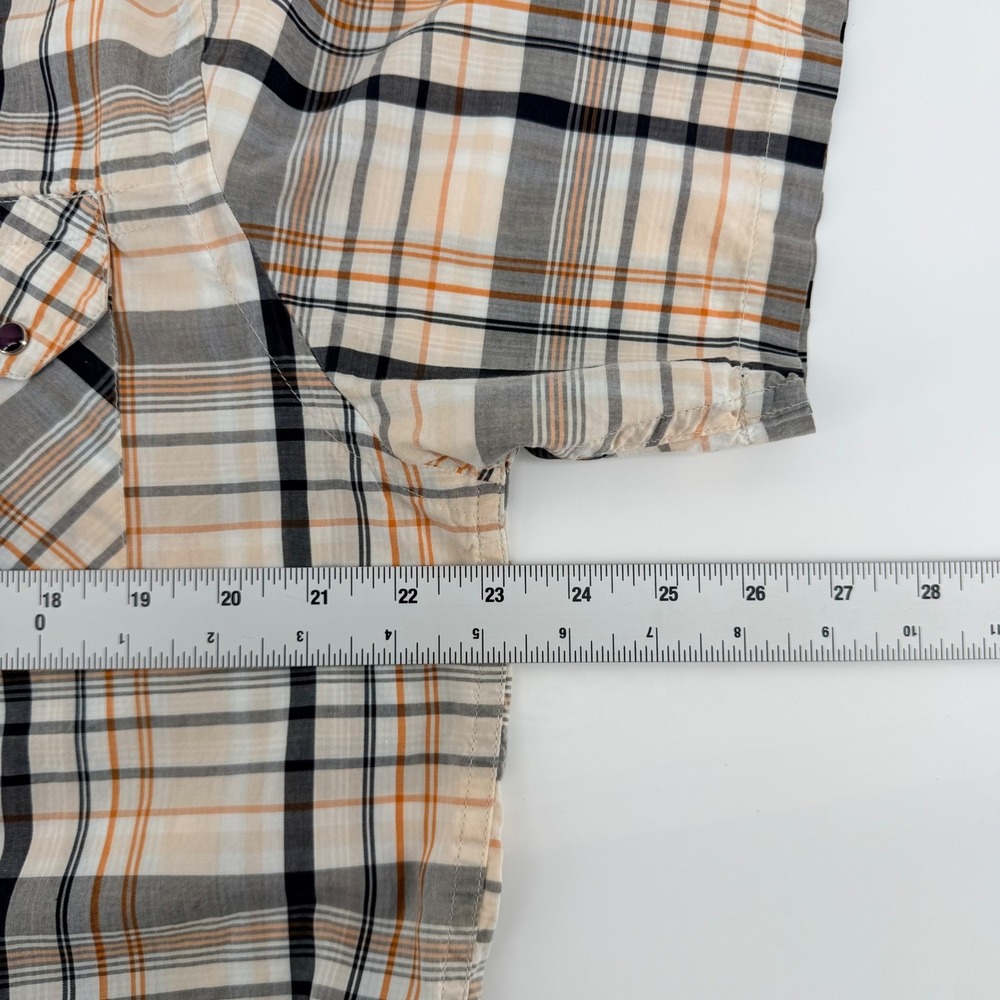 Prana Plaid Short Sleeve Pearl Snap Shirt Organic Cotton Western Large Orange - Picture 5 of 7